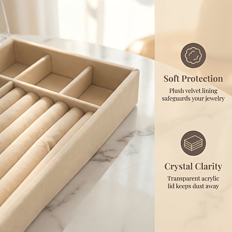 JPEK 3-Layer Velvet Jewelry Storage Box for Rings and Necklaces